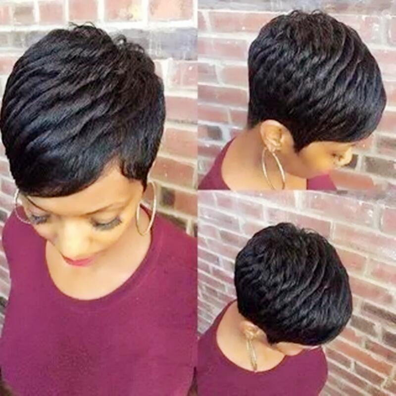 

Pixie Short Cut Human hair Wigs Natural Black Color Glueless Wig Brazilian Remy For Women Full Machine Made Wigs