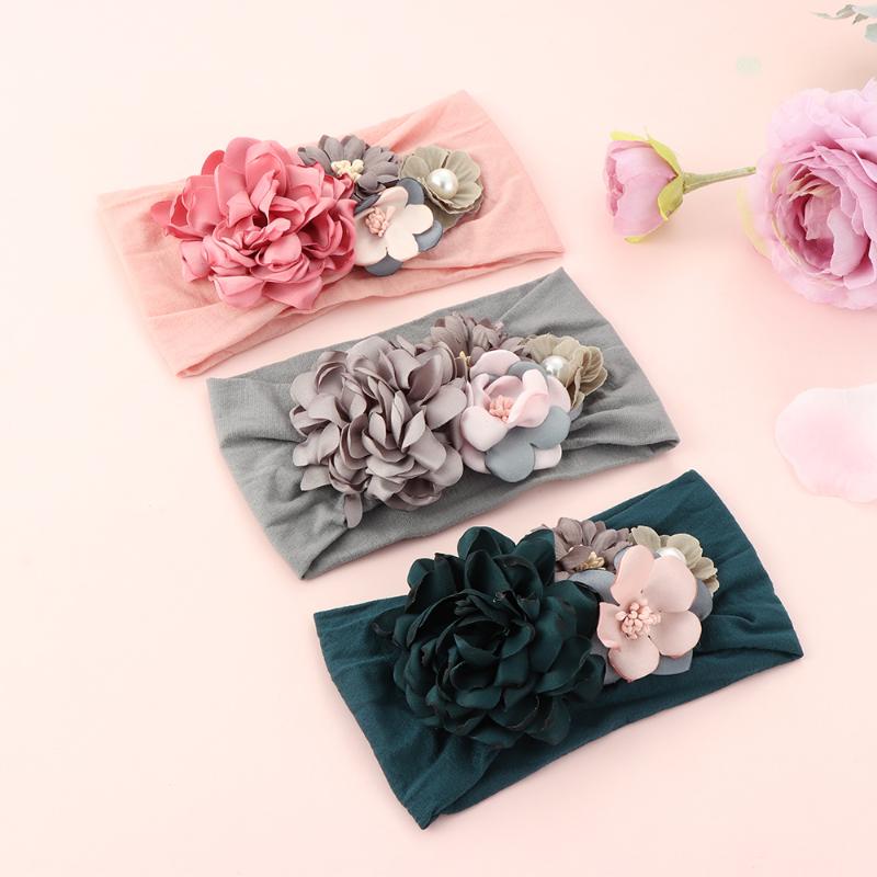 

Hair Accessories Fashion Baby Nylon Pearl Flower Hairband Kids Soft Turban Headbands Children Cute Princess, 01