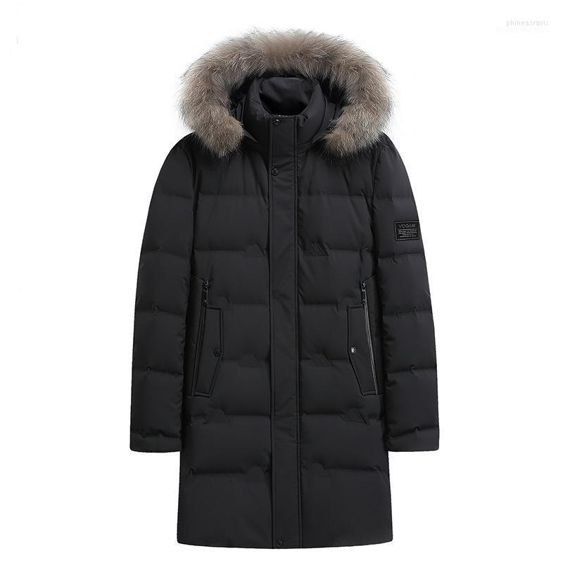 

Men's Down & Parkas 2022 90% White Duck Youth Winter Cardigan Zipper Casual Thickened Detachable Collar Raccoon Dog Fur Mid Length Jacket Ph, Black