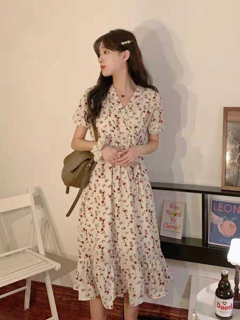 

Casual Dresses Mori Chiffon Floral Dress Women Sundress Flower Print Kawaii Fairy Princess School 2022 Summer Short SleeveCasual