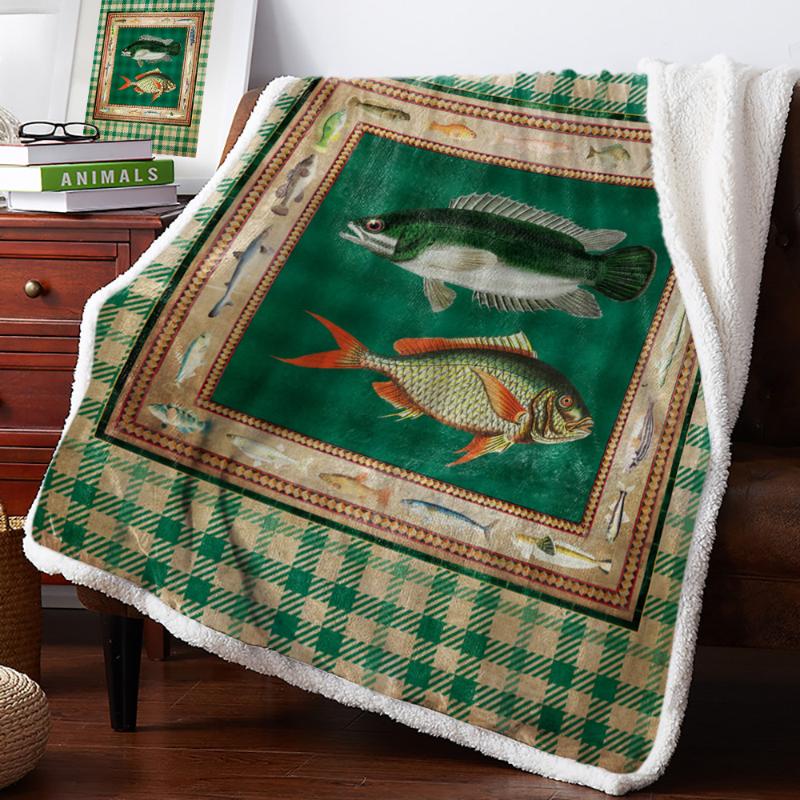 

Blankets Geometric Texture Fish Green Plaid Retro Soft For Beds Office Sofa Plush Blanket Bedspreads Quilt Drop Ship