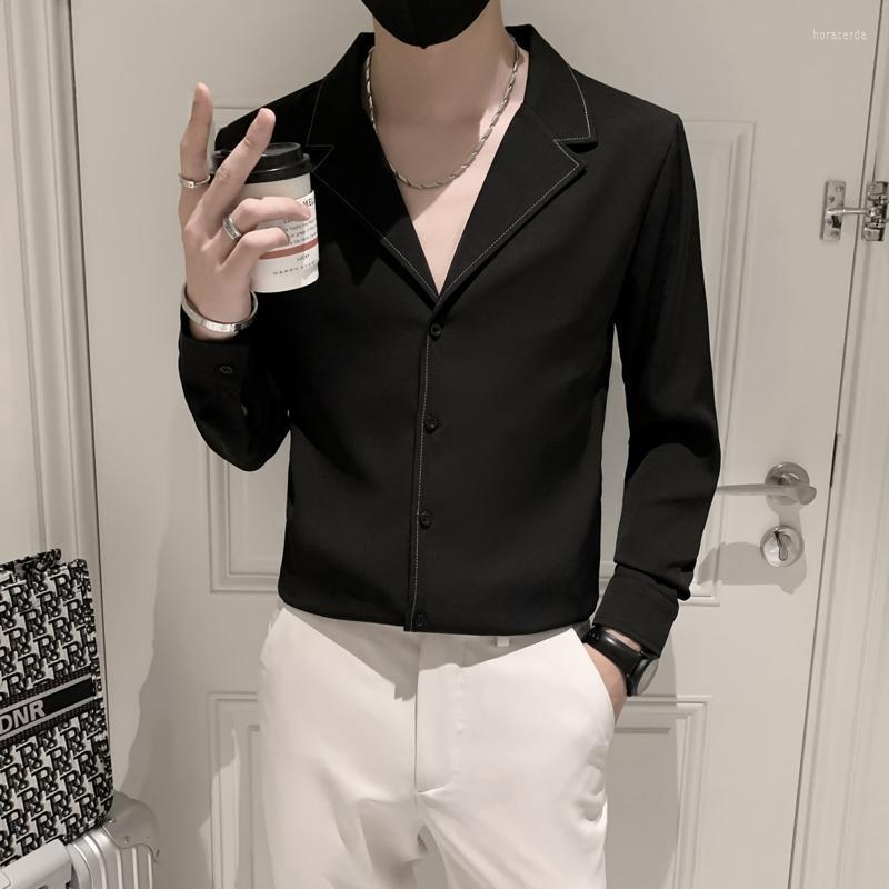 

Men's Casual Shirts Black/White Long Sleeve Men Dress Spring Plus Size Slim Fit Blouse Homme Turn Down Collar Camisas De HombreMen's Hora22