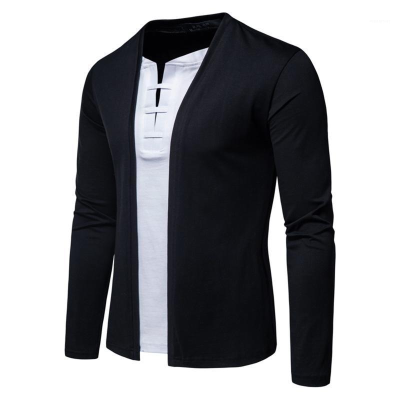 

Men's Casual Shirts Mens Spring Autumn Shirt Long Sleeve Cotton Linen Men Loose Collar Button Chemise Homme False Two Pullover, Black