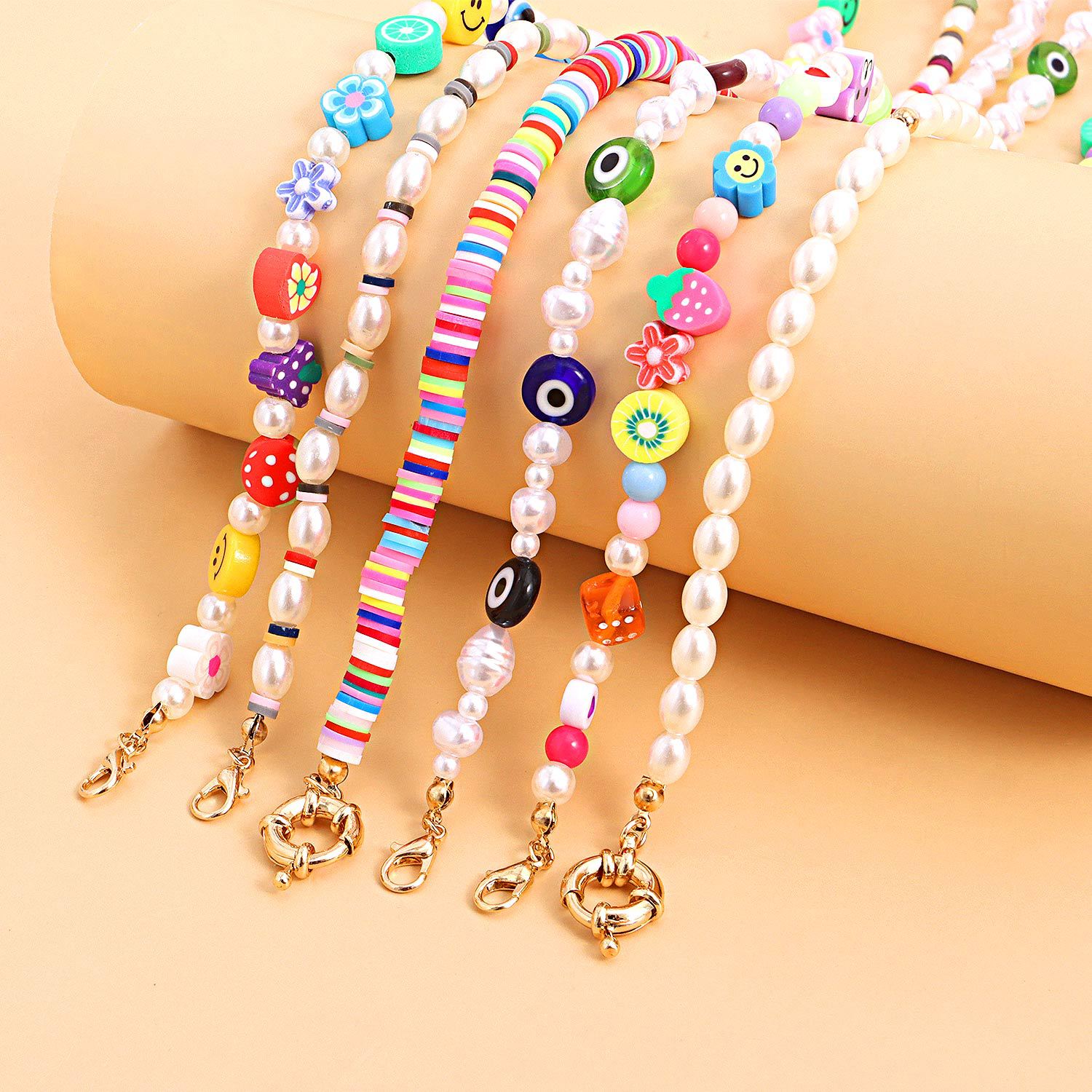 

Choker Nothing2 Jewelry Multi- Eye Mushroom Soft Pottery Resin Pearl Necklace Chokers Set Wholesale