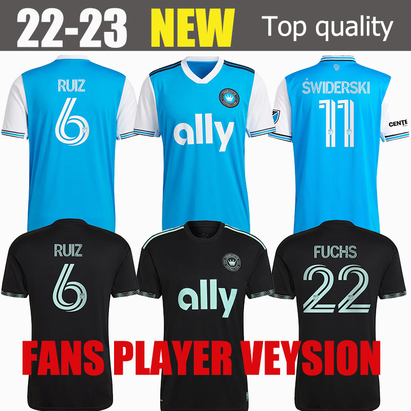 

2022 Charlotte FC SWIDERSKI Men Soccer Jerseys FUCHS BENDER ORTIZ ALCIVAR RUIZ WALKES ARMOUR Home Away White Joint Version Shirt Short Sleeves Adult Uniforms