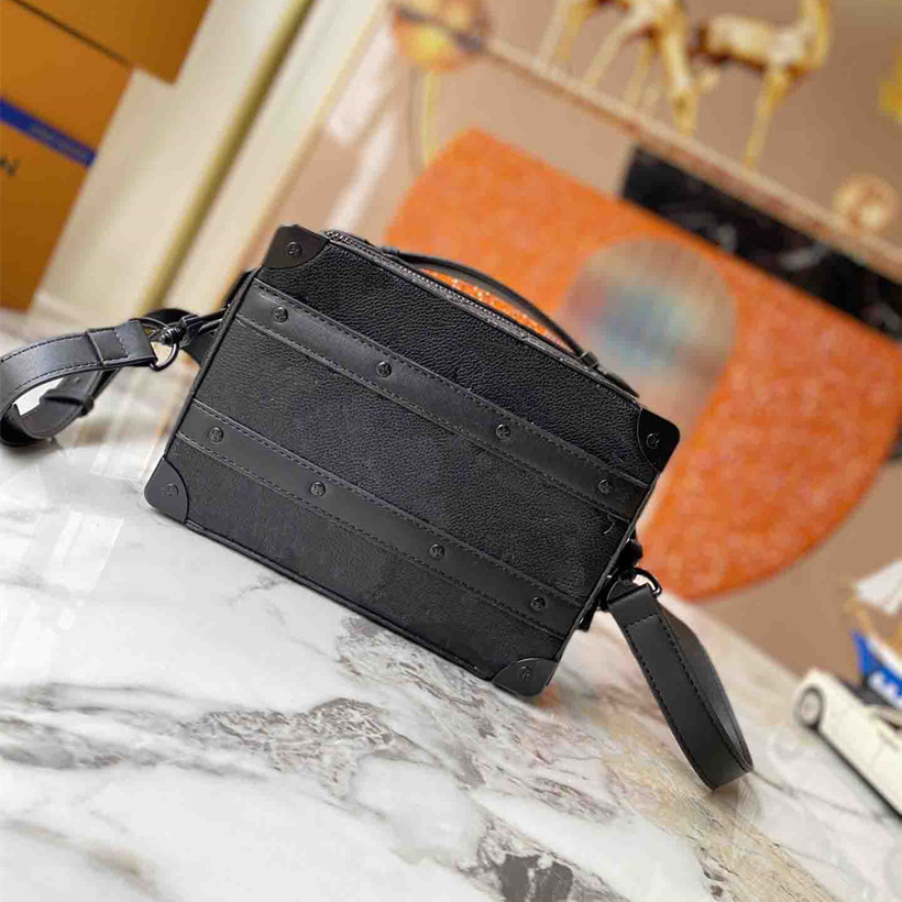 

Designer Tote HANDLE SOFT TRUNK Box Shoulder Bags Messenger Cross Body Monograms Mirror Embossed Genuine Leather Handbags Mini Luggage V, Black embossing flower