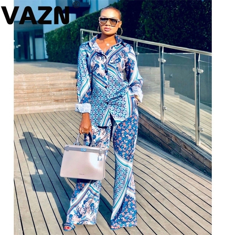 

VAZN Blue Color Business Lady Turndown Collar Sleeve Long Pant 2 Peice Singlebreasted Slim Women Sets 220813, Deep green