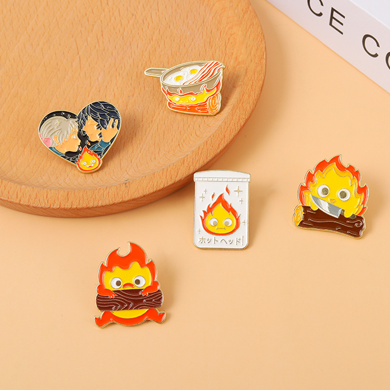 

Calcifer Enamel Pin Custom Fire Elf Japanese Anime Brooches Anime Brooch Lapel Badge Cartoon Jewelry Gift for Kids Friends Anime accessory, Mixed colors