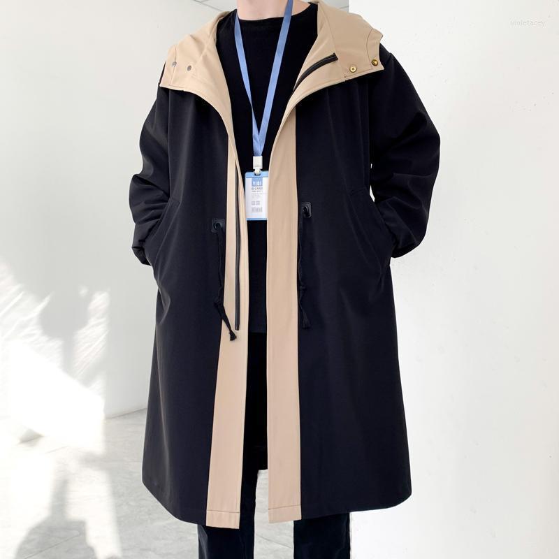 

Men's Trench Coats Coat Mens Fashion Overcoat Men Casual Slim Fit Windbreaker Solid Long Male Autumn Homme Black/Khaki Viol22