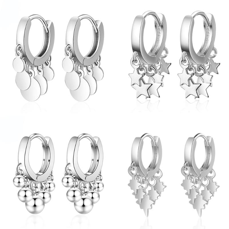 

Hoop & Huggie Trendy Beads Star Tassel Earrings For Women 925 Sterling Silver Oorbellen Pendientes Jewelry WholesaleHoop