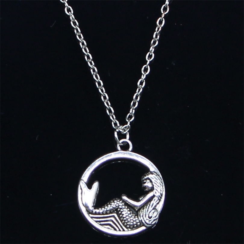 

20pcs New Fashion Necklace 23mm circle mermaid Pendants Short Long Women Men Colar Gift Jewelry Choker 201013