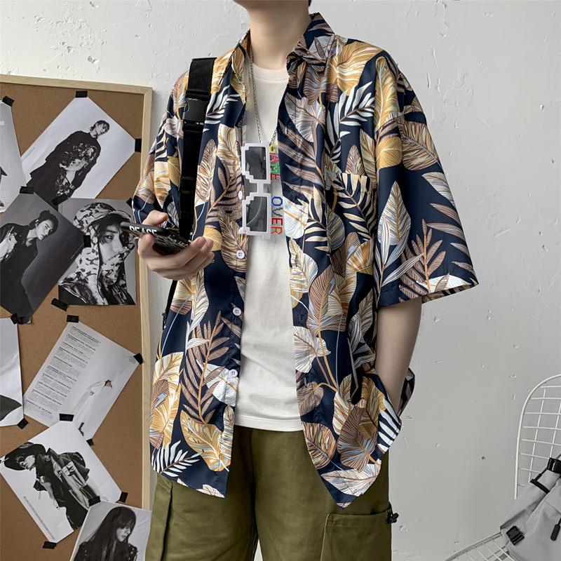

Men's Casual Shirts Men's Short Shirt Printed Thin Half Sleeve Korean Style Loose Summer Easy Matching CoatMen's, Yellow