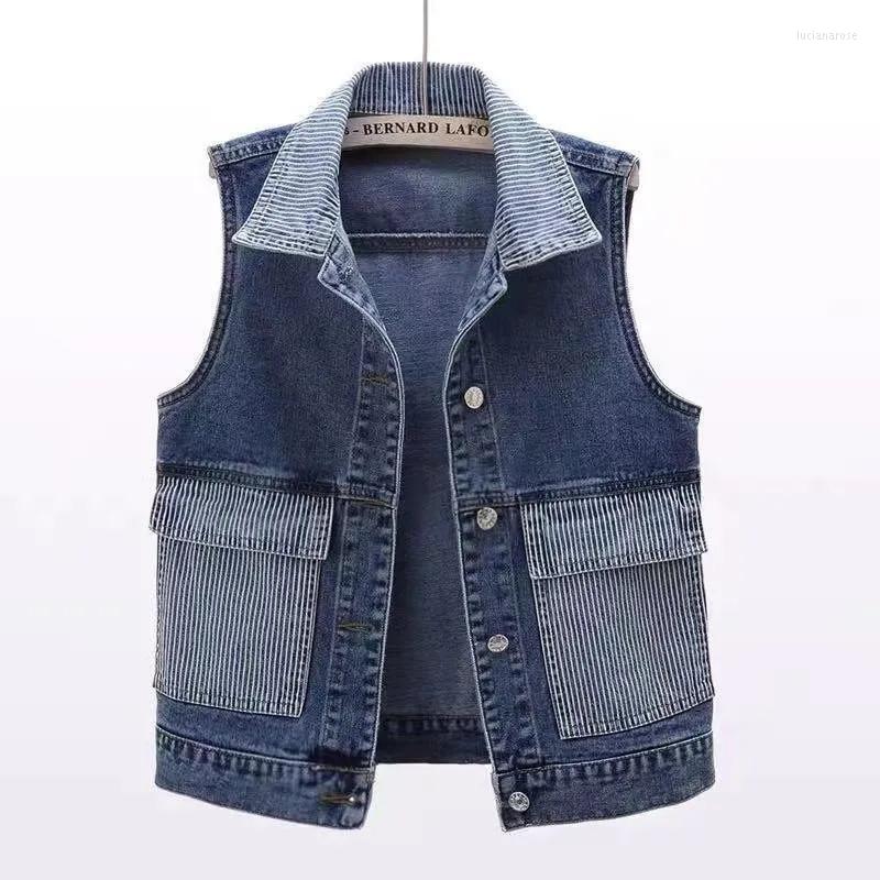 

Women' Vests Autumn Women Denim Vest Jacket All-match Sleeveless Waistcoat Short Female Casual Jeans Coat Tops Outerwear 5XL Luci22, Navy blue