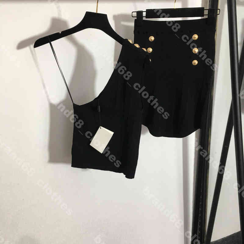 

22ss designer women slip vests dress set wool knit sexy off shoulder tanks zipper hip skirt 3 colors bal..aga logo brand female Apparel SML