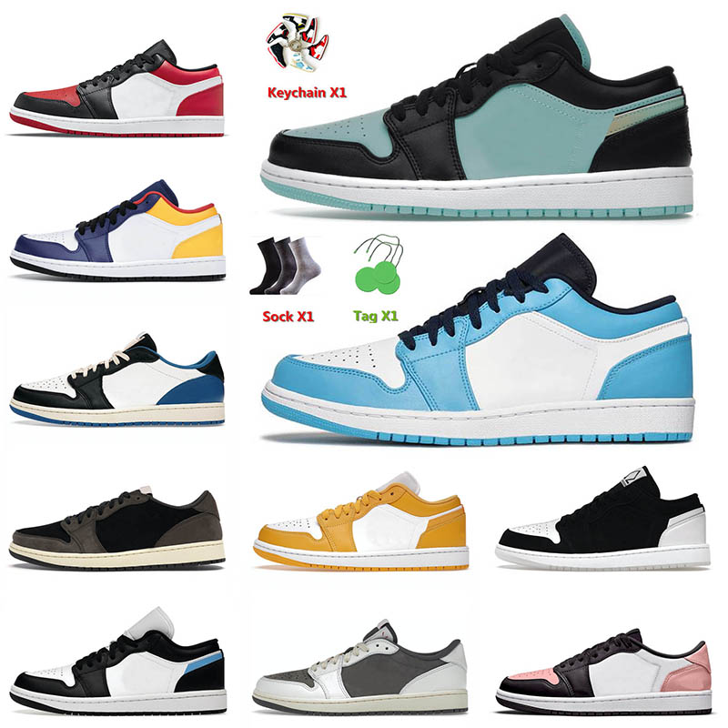

New Quality 2022 OG Jumpman 1 1s Low Basketball Shoes Tropical Twist Pollen Mocha Unc Cactus Jack White Tan Reverse Bred Royal Yellow Sneakers 36-46, A55 reverse black toe 36-45