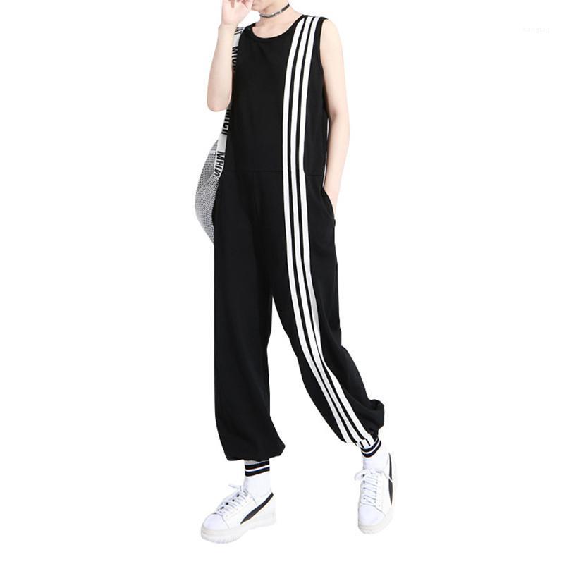 

Korean Style Jumpsuit Women Long Black Jumpsuits Rompers Summer Sleevelesss Striped Casual Loose Playsuits Lady Elegant Overalls