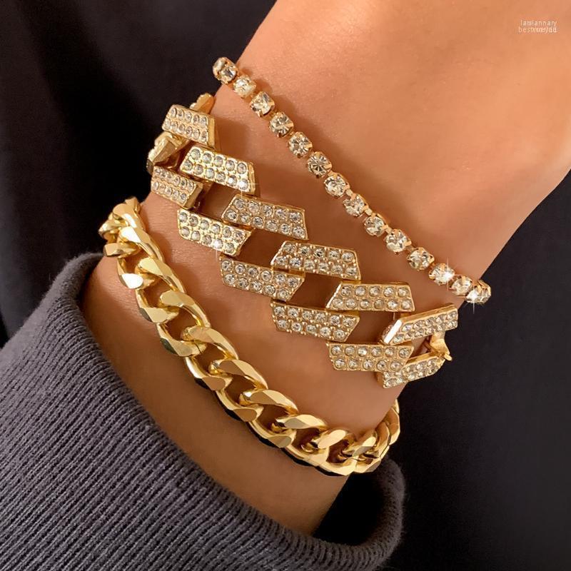 

Charm Bracelets IngeSight.Z Men Hip Hop Full Iced Out Rhinestones Miami Curb Cuban Bangles Crystal Chain Adjustable JewelryCharm Lars22