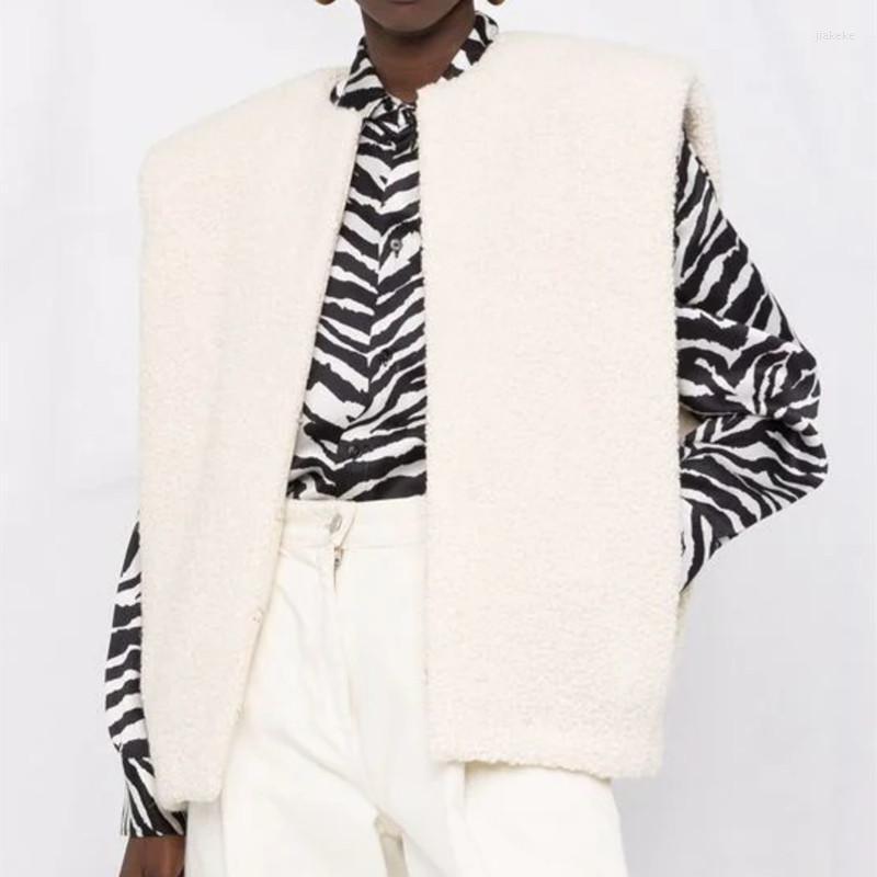 

Women' Vests Vest Jacket Shoulder Pads Single Breasted Simple Sleeveless O-neck Female Cardigan Coats Autumn Winter 2022, White