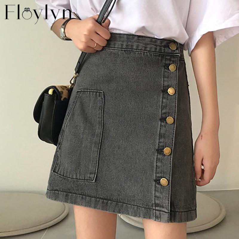 

Skirts Casual High Waist Pencil Denim Women' Skirt Street Single-breasted Female Jeans Faldas Mujer Moda 2022, As picture
