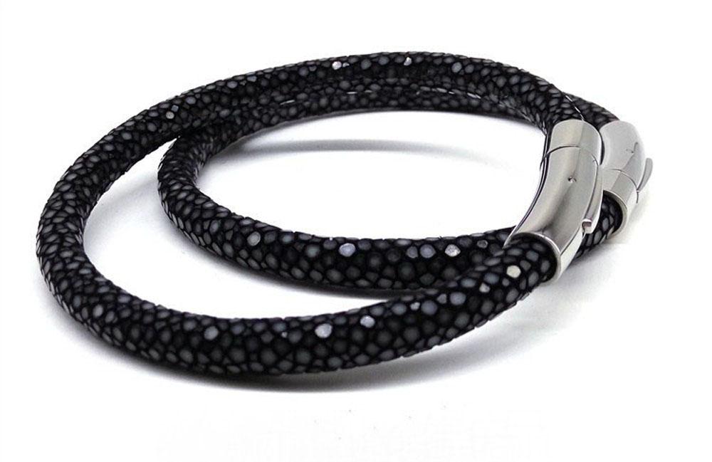 

Bangle Charm Men Luxury Thailand Black Stingray Genuine Leather Bracelets Stainless Steel Bracelet Strap Watch Accessories