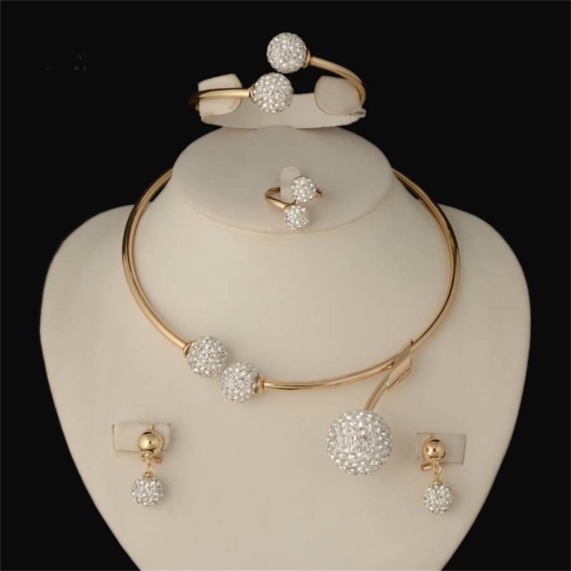 

HOT dubai gold Women Party Jewelry Set Women Wedding Necklace Bracelet Earring Ring African Beads Jewelry Set 201222