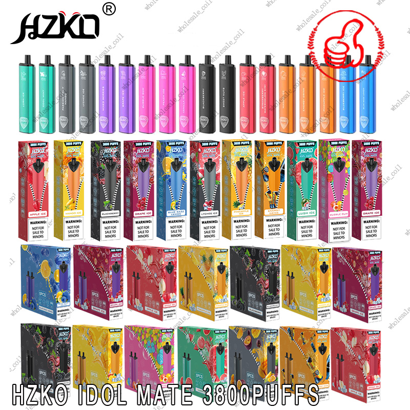 HZKO Idol Mate Disponível E Cigarro Vape Pen 3800 Puffs 11ml Vaporizador de dispositivo de pods Device 18Colors 1500mAh Mesh Coil Bang XXL