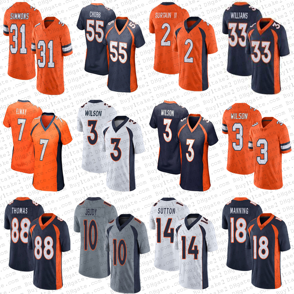 

Jersey Denver''Broncos''18 Peyton Manning 3 Russell Wilson Justin Simmons Custom Football Jerry Jeudy Patrick Surtain II Javonte Williams, Youth