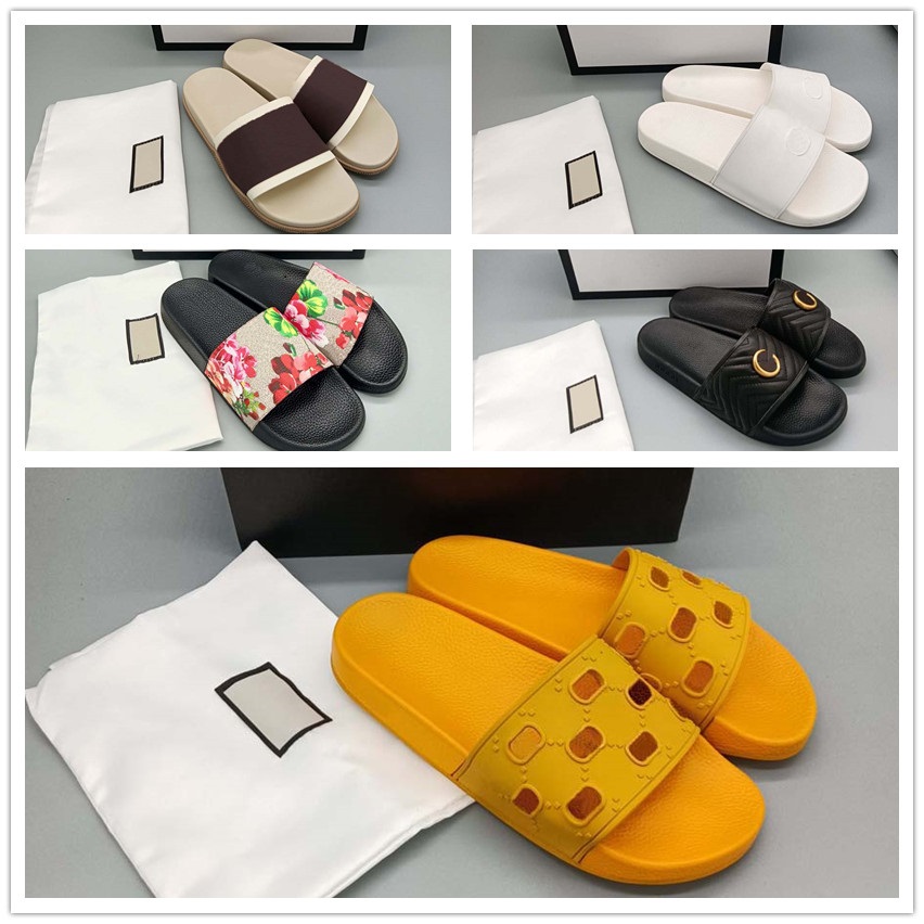 

2022 New with box men women fashion slippers luxury slides summer flat slipper trendy leather rubber sandal mens beach slide US 5.5-12 With a shoebox, Shoe box
