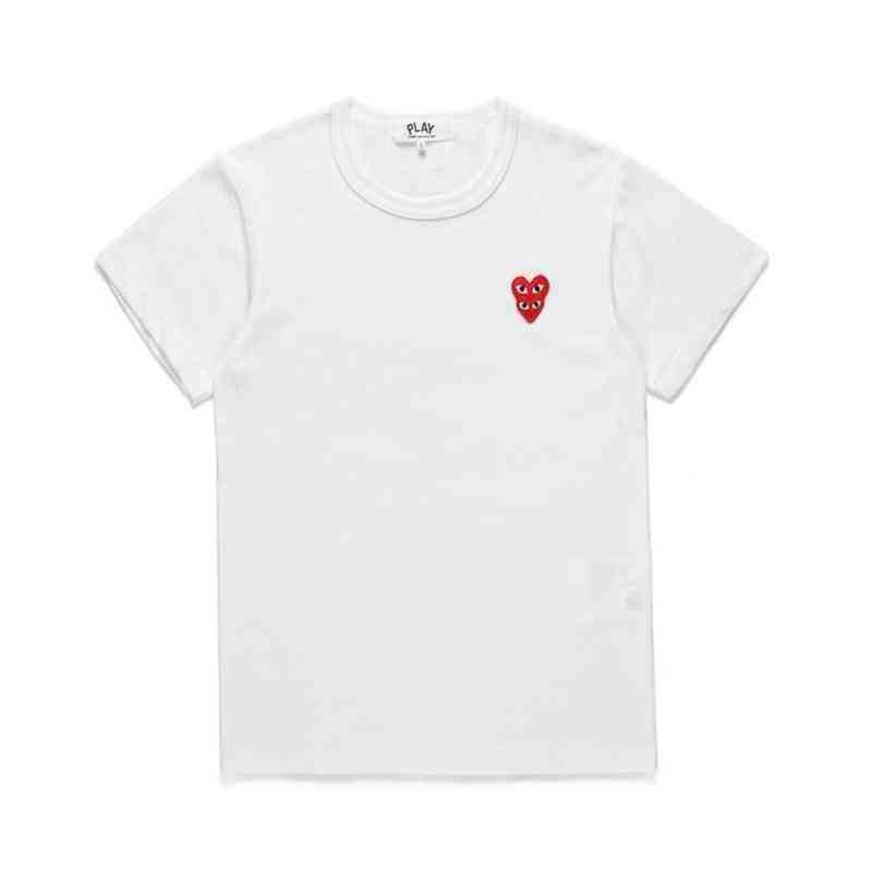 

Heyplay Fashion Brand New Folding Heart Red Short Sleeve Round Neck Pure Cotton Men' and Women' Lovers, White