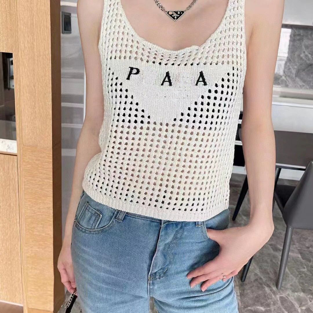 

Women t shirts Sale summer temperament Sleeveless hollow out printing round neck T-shirt loose top women, White