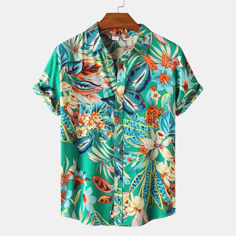 

Men's Casual Shirts 2022 Summer Pure Cotton Mens Hawaiian Shirt Printed Short Sleeve Big Us Size Hawaii Flower Beach Floral Patterns, Blue
