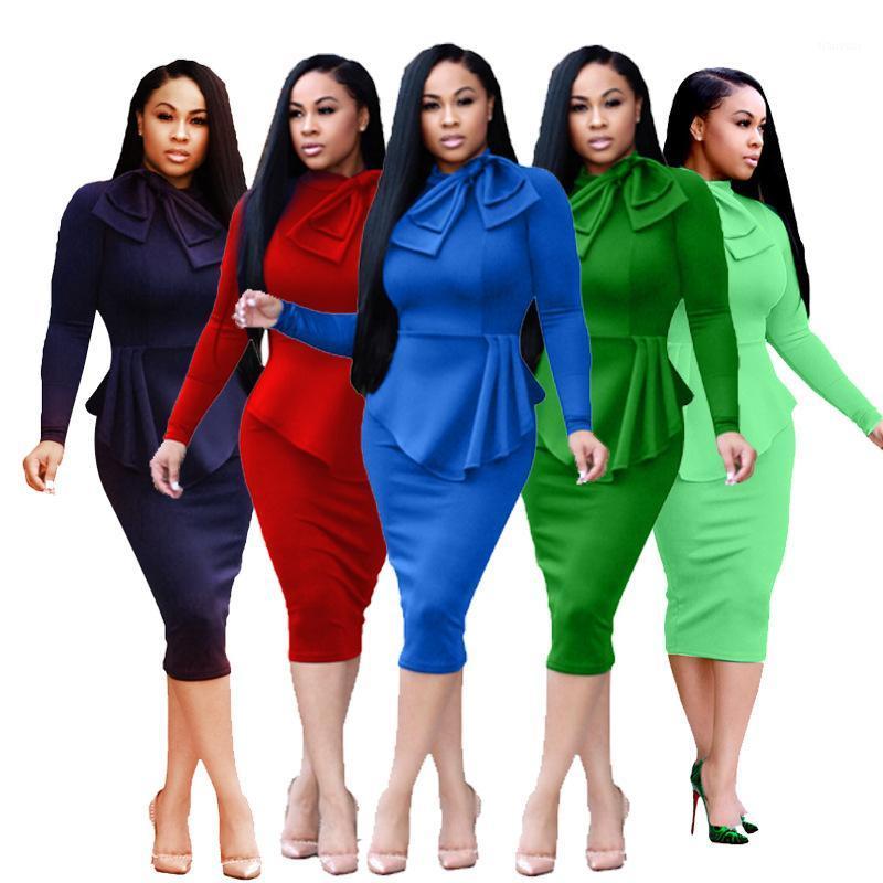 

Casual Dresses Fashion Female Dress Sexy Skinny Women Solid Color Round Collar Long Sleeve For Spring Fall Streetwear, Blue