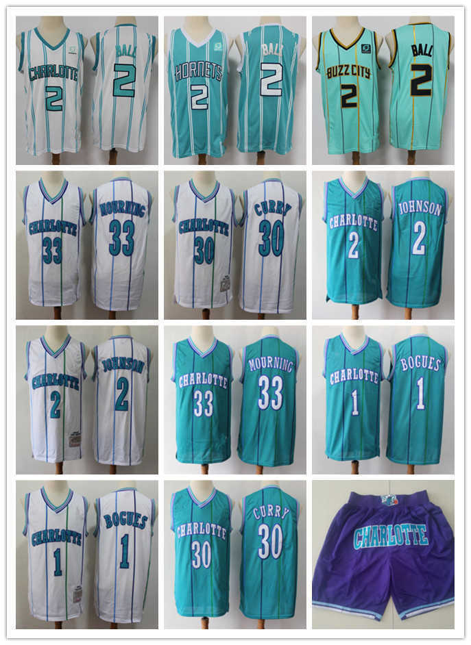 

Charlotte''Hornets''Men Jersey 33 Alonzo Mourning 2 Larry Johnson 1 Bogues 30 Dell Curry 2 LaMelo Ball Basketball Shorts Jerseys, Color