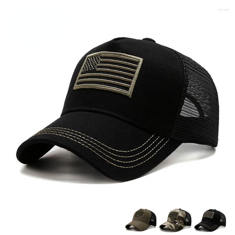 

Ball Caps Men's Camo Mesh Baseball American Flag Embroidery Trucker Hat Summer Outdoor Sport Sun Hats Military Tactical Snapback CapBall