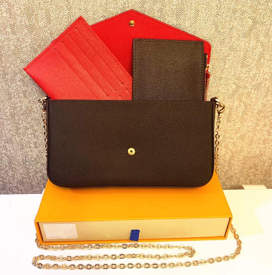 

Classic Designers bags Genuine Leather 3pcs Set Women Shoulder Bags Brown Flower Messenger Chain Strap Cross Body Ladies Flap Purse Clutch Totes With Box Dust bag, Extra dust bag