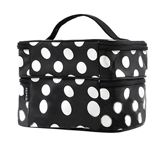 Small Travel Makeup Bag Cosmetic Organizer Case for Women Professional Double Layer Black Pink Dot Toiletry Train Brush Bags for Girls Ladies 122-image-758549159