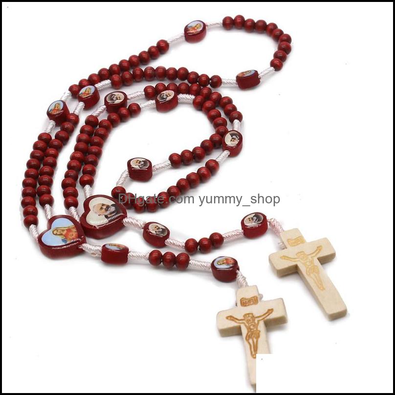 

Pendant Necklaces Pendants Jewelry Religious Jesus Cross Necklace 2 Styles Wood Rosary Fashion Bead Long Dh3To