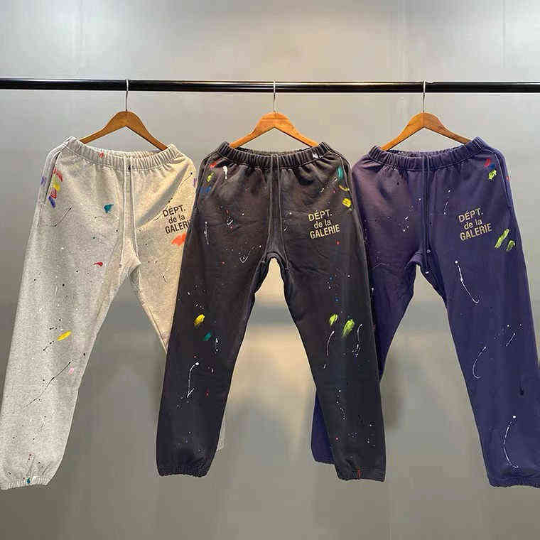 

Gallerydept pants High Street Loose Legged Pants Splashing Paint Graffiti Leggings Men' and Women' Fog, Thin black
