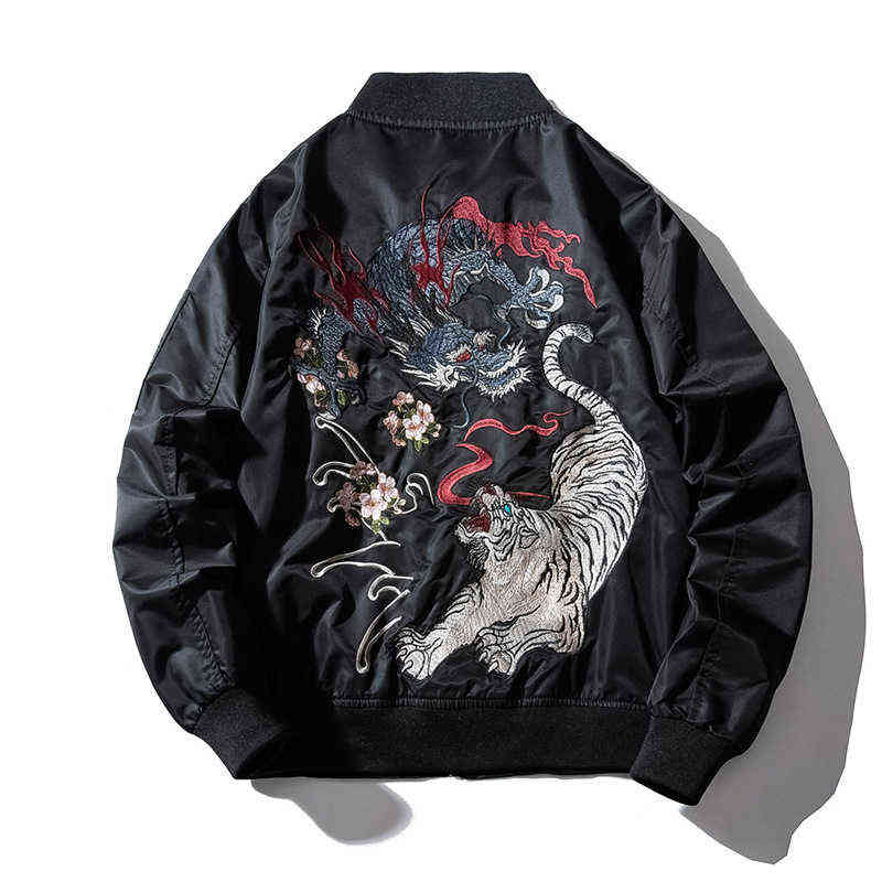 Embroidery Mens Bomber Jacket Dragon Tiger Autumn Winter Pilot Jacket Men Hip Hop Japanese Baseball Youth Jacket Streetwear Male T220816
