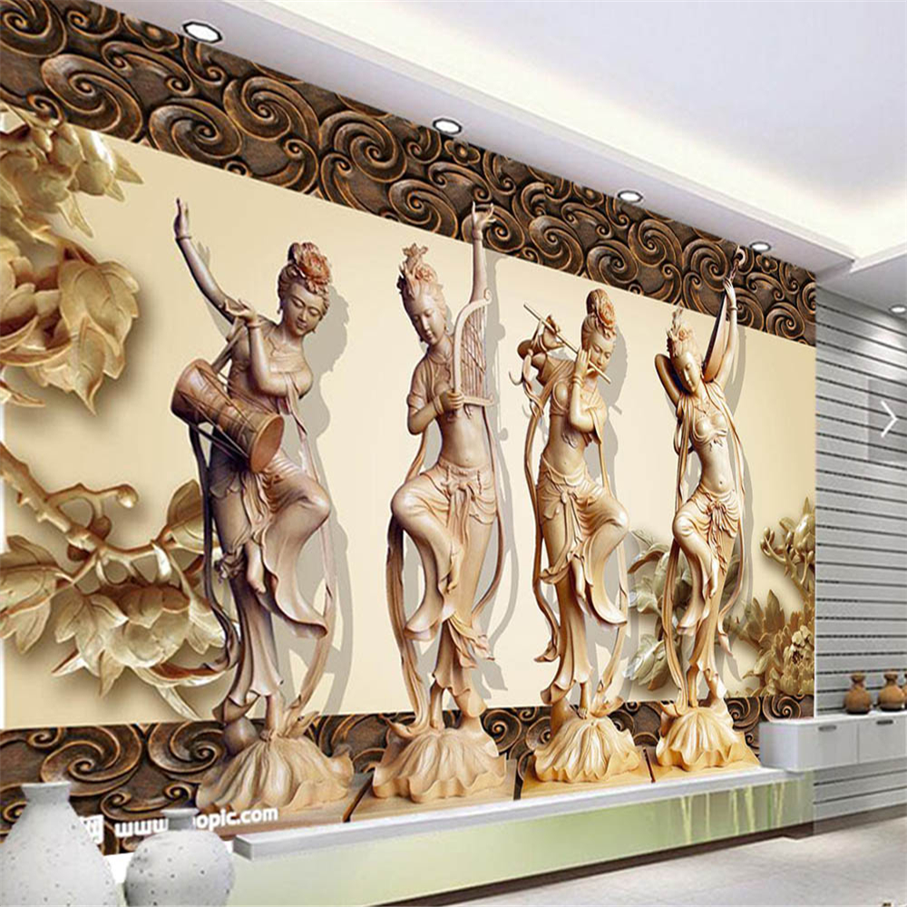 

papel de parede Chinese style Ladies 3d wallpaper living room sofa TV wall bedroom kitchen restaurant murals, Gold