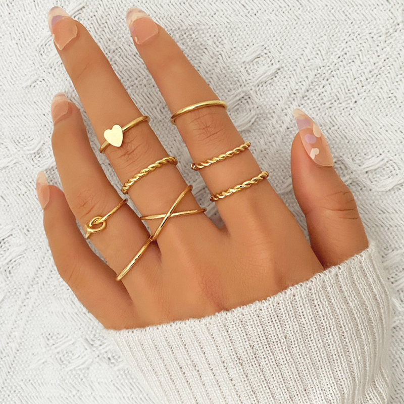 

Boho Fashion Heart Twist Ring Set Woman Vintage Geometric Cross Finger Knuckle Rings for Women Trendy Jewelry Gift 220716