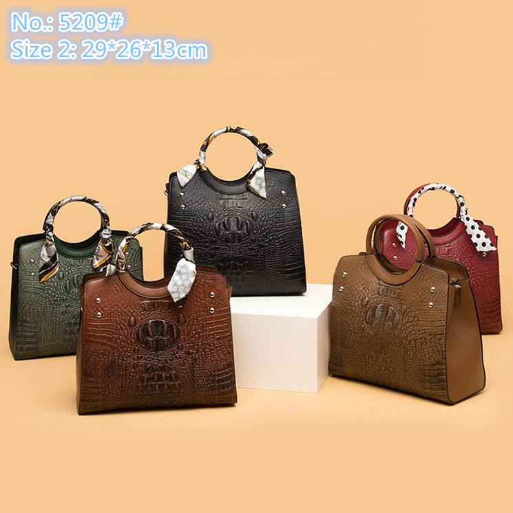 

Wholesale ladies leather bags large capacity three-piece embossed fashion handbag elegant crocodile pattern shell bag simple Joker Ribbon handbags, Brown11-5205#