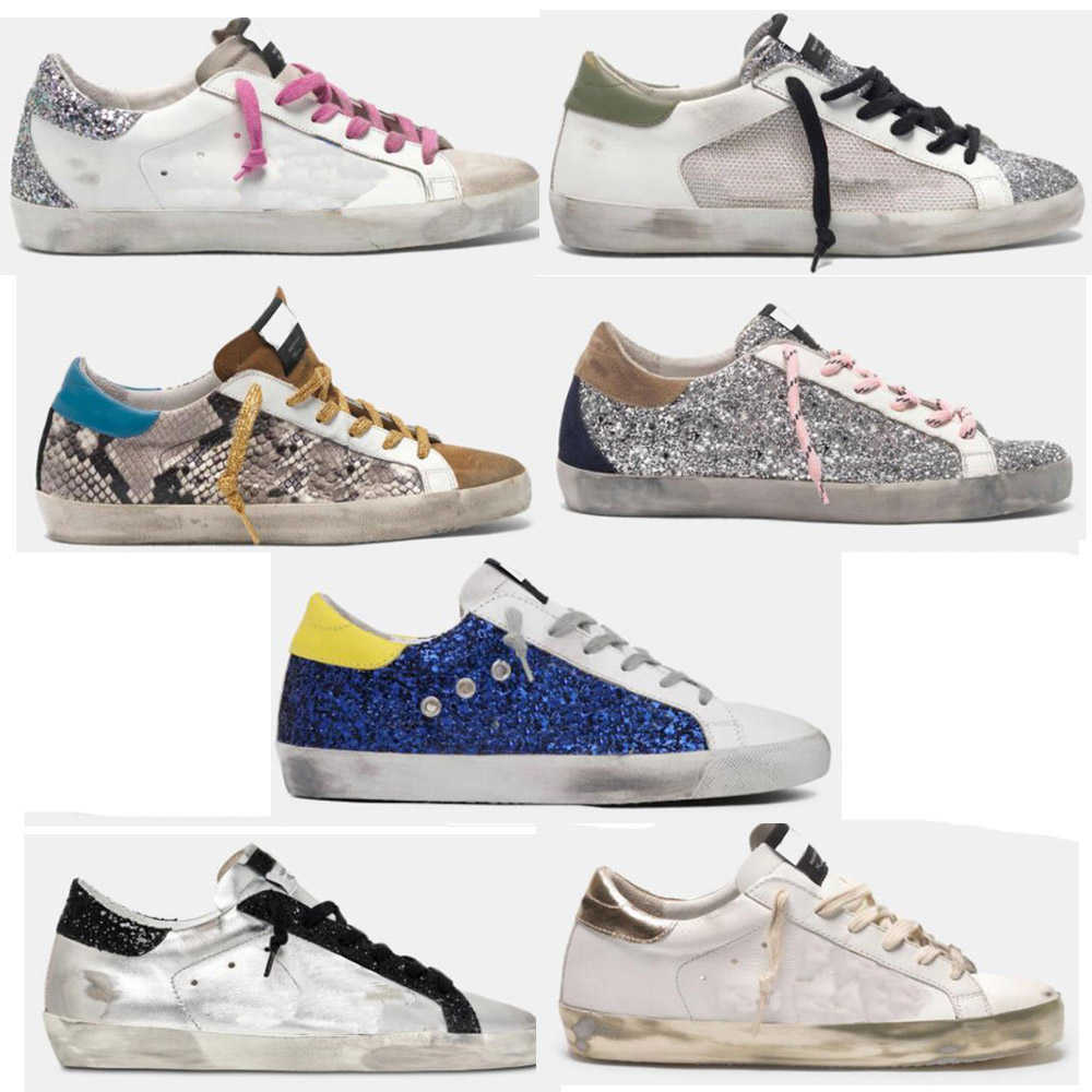 

Golden Super Star Sneakers Metallic Casual Shoes Classic Do-old Dirty Shoe Snake Skin Heel Suede Cream Sole Women Man White Leather Plaid, Customize