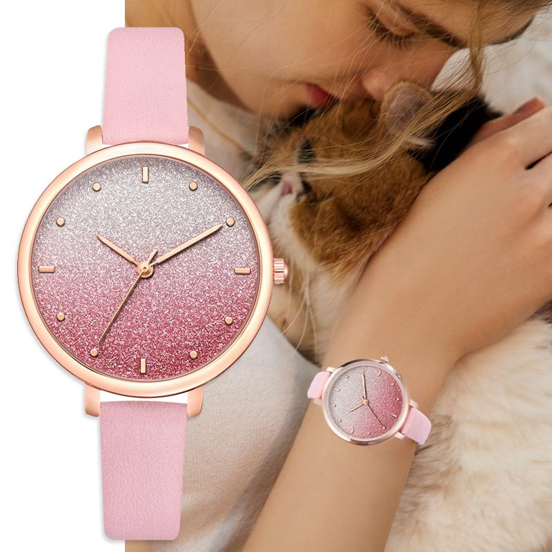 

Wristwatches Drop Gradient Dial Design Watches For Women Fashion Leather Belt Sports Quartz Watch Ladies Clock Relogio Feminino, Blue