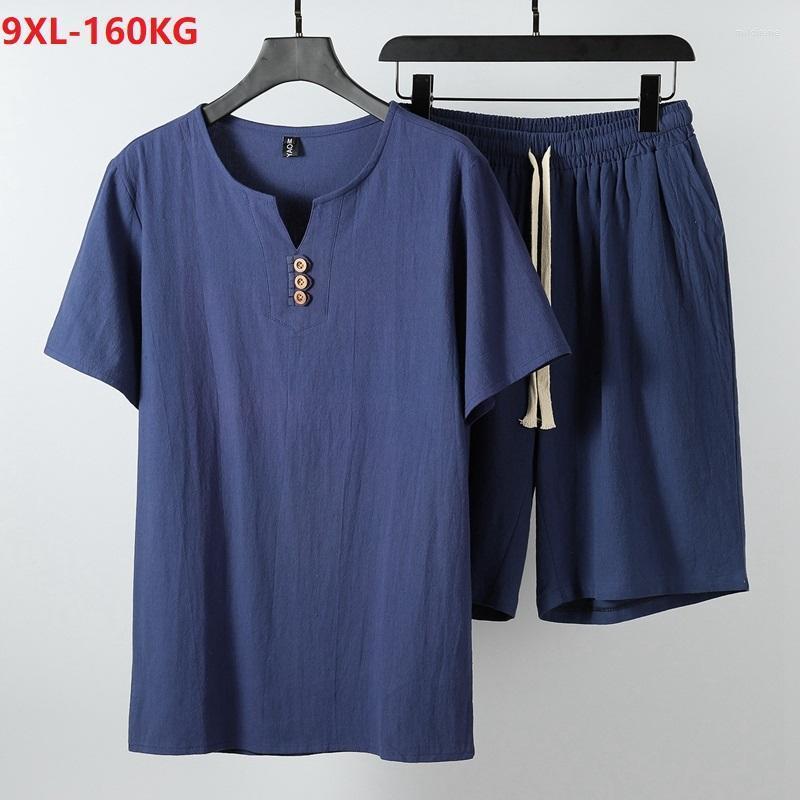 

Men's T-Shirts Summer Japan Style Short Sleeve Tshirt And Shorts Men Home Loose Tees Linen Casual Vintage Plus Size 8XL 9XL Oversize Tops Bl, Only tshirt