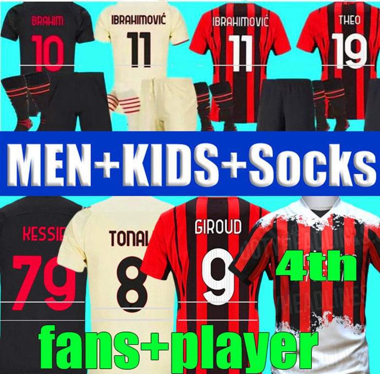 

21 22 IBRAHIMOVIC AC GIROUD soccer jersey Fourth 2021 2022 BENNACER KESSIE ROMAGNOLI CALHANOGLU TONALI REBIC 4TH football shirt maillot men kids kit full set uniform, Men home+patch