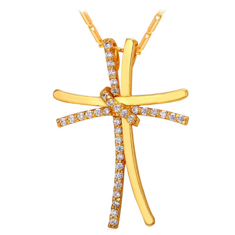 

Pendant Necklaces Collare Cross Embrace Crystal Necklace Women Jewelry P227Pendant