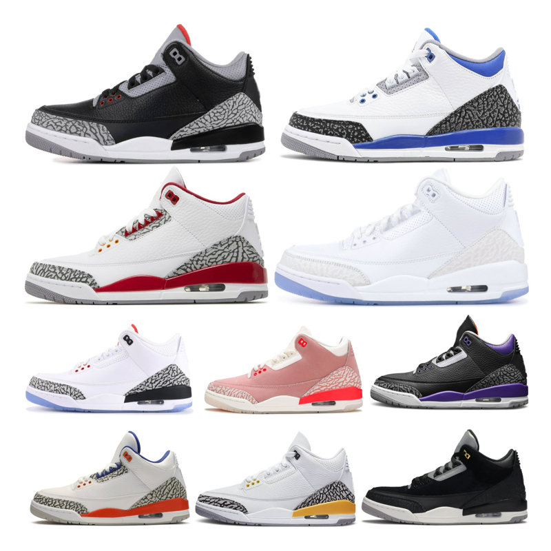 2023 Jumpman Three Men chaussures de basket vert pin UNC georgetown noir rouille rose feu rouge denim ciment hommes baskets formateurs US7-US13