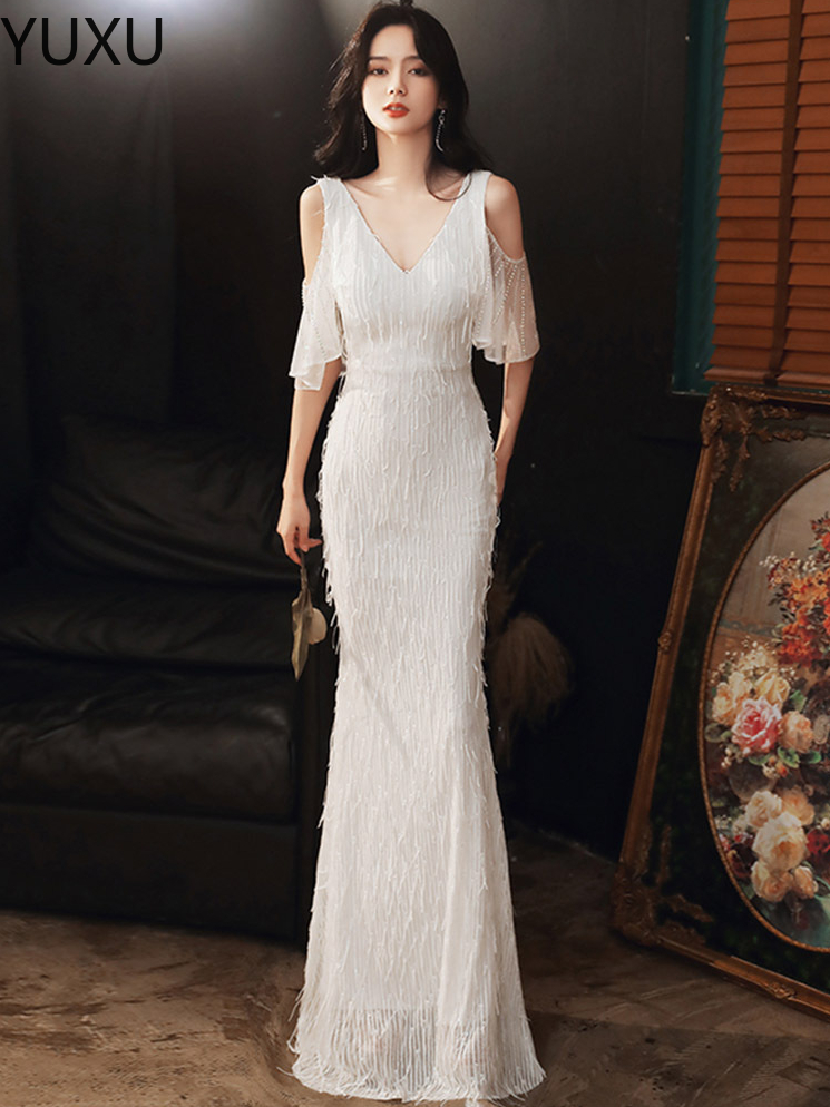 2023 longues robes de soirée sirène de luxe dentelle perles de cristal paillettes balayage train formelle mariée Pageant robes de bal sur mesure