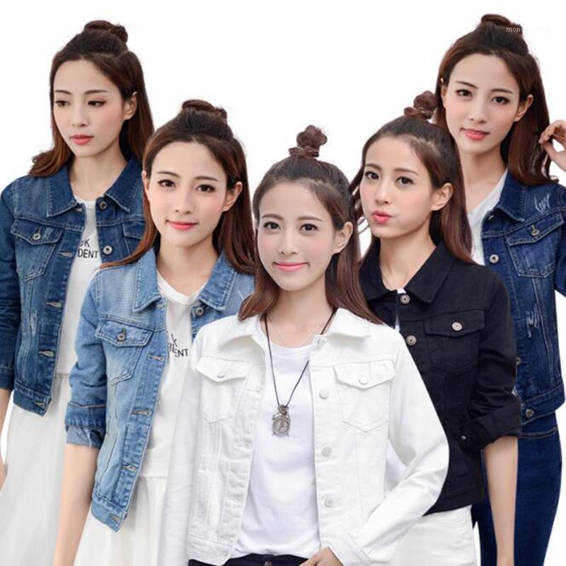 

Women' Jackets Jeans Jacket And Coats For Women Autumn Candy Color Casual Short Denim Chaqueta Mujer Casaco Jaqueta Feminina A62804, Black